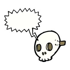 cartoon skull mask with speech bubble