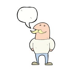 cartoon bald man with mustache speech bubble N15