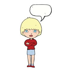 cartoon woman with crossed arms speech bubble N44