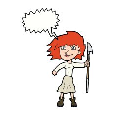 cartoon woman with spear speech bubble N9