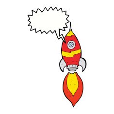 cartoon spaceship with speech bubble N26