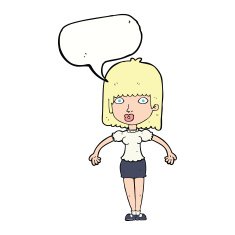 cartoon woman shrugging shoulders with speech bubble N422