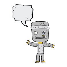 cartoon funny old robot with speech bubble N5