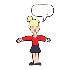 cartoon woman shrugging shoulders with speech bubble N423