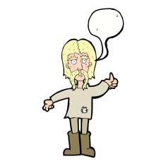 cartoon hippie man giving thumbs up symbol with speech bubble N9