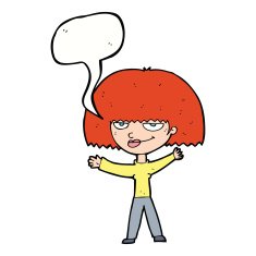 cartoon smug woman with speech bubble N18