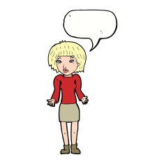cartoon woman shrugging shoulders with speech bubble N424