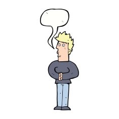cartoon nervous man with speech bubble N118