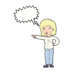 cartoon woman pointing with speech bubble N184