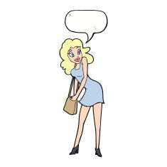 cartoon woman looking in handbag with speech bubble N7