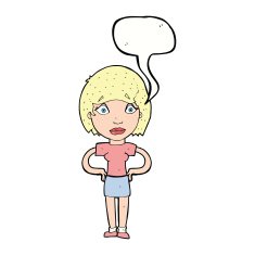 cartoon worried woman with speech bubble N66