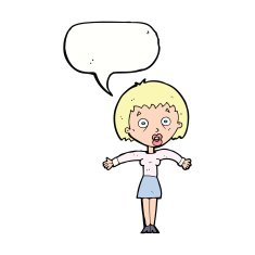 cartoon woman shrugging shoulders with speech bubble N425