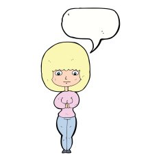 cartoon shy woman with speech bubble N44
