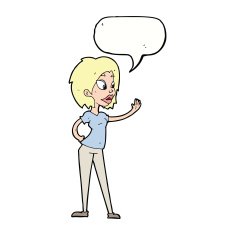 cartoon woman waving with speech bubble N292