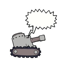 cartoon army tank with speech bubble N5