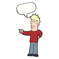 cartoon man pointing with speech bubble N168