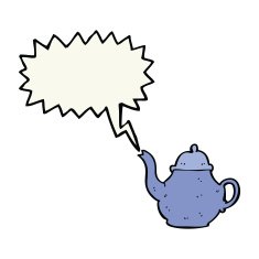 cartoon teapot with speech bubble