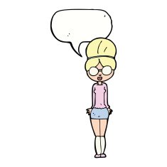 cartoon librarian woman with speech bubble N9