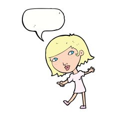 cartoon happy girl gesturing to follow with speech bubble N9