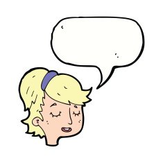 cartoon pretty female face with speech bubble N83