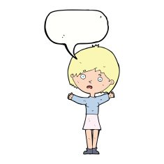 cartoon worried woman with speech bubble N67