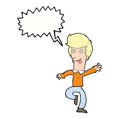 cartoon man dancing with speech bubble N5