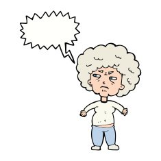 cartoon annoyed old woman with speech bubble N18