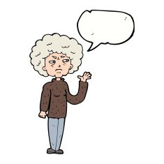 cartoon annoyed old woman waving with speech bubble N9