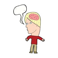 cartoon man with brain symbol speech bubble N18