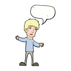 cartoon worried man with speech bubble N83