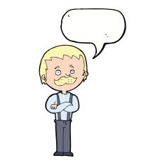 cartoon man with mustache speech bubble N75