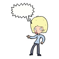 cartoon woman pointing with speech bubble N185
