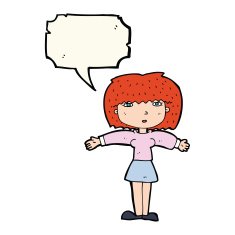 cartoon woman shrugging shoulders with speech bubble N426