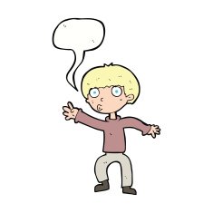 cartoon boy waving warning with speech bubble N9