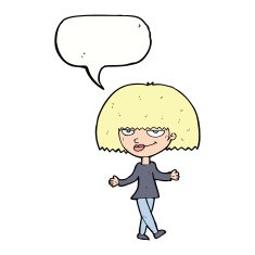 cartoon smug looking woman with speech bubble N9