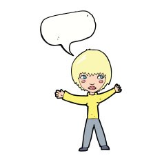 cartoon waving woman with speech bubble N133