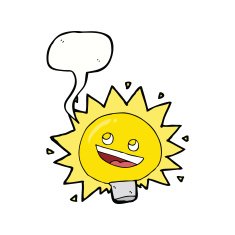 cartoon electric light bulb with speech bubble