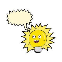 cartoon electric light bulb with speech bubble N2