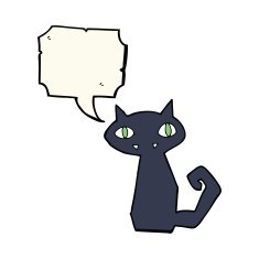 cartoon black cat with speech bubble N28