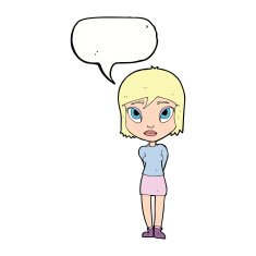 cartoon shy girl with speech bubble N9