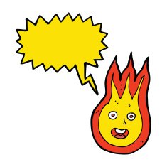 cartoon friendly fireball with speech bubble N17
