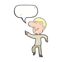 cartoon happy man dancing with speech bubble N34
