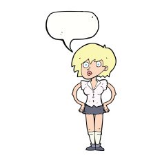 cartoon surprised woman with hands on hips speech bubble N8
