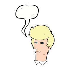 cartoon man narrowing eyes with speech bubble N35