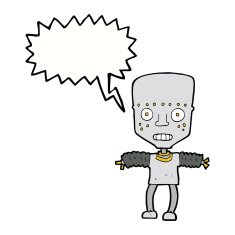 cartoon robot with speech bubble N161