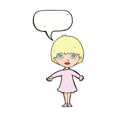 cartoon woman in dress with speech bubble N34