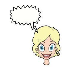cartoon happy woman with speech bubble N222