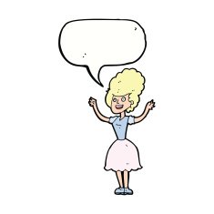 cartoon happy 1950's woman with speech bubble N8