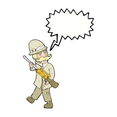 cartoon big game hunter with speech bubble N9