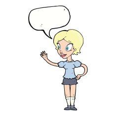 cartoon waving woman with speech bubble N134